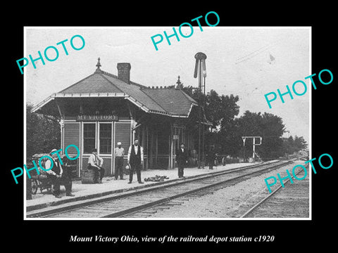 OLD LARGE HISTORIC PHOTO OF MOUNT VICTORY OHIO, THE RAILROAD DEPOT STATION c1920