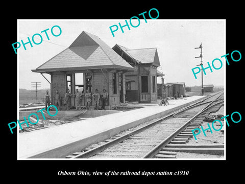 OLD LARGE HISTORIC PHOTO OF OSBORN OHIO, THE RAILROAD DEPOT STATION c1910