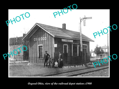 OLD LARGE HISTORIC PHOTO OF OSGOOD OHIO, THE RAILROAD DEPOT STATION c1900
