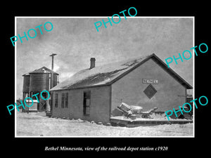 OLD LARGE HISTORIC PHOTO OF BETHEL MINNESOTA, THE RAILROAD DEPOT STATION c1920