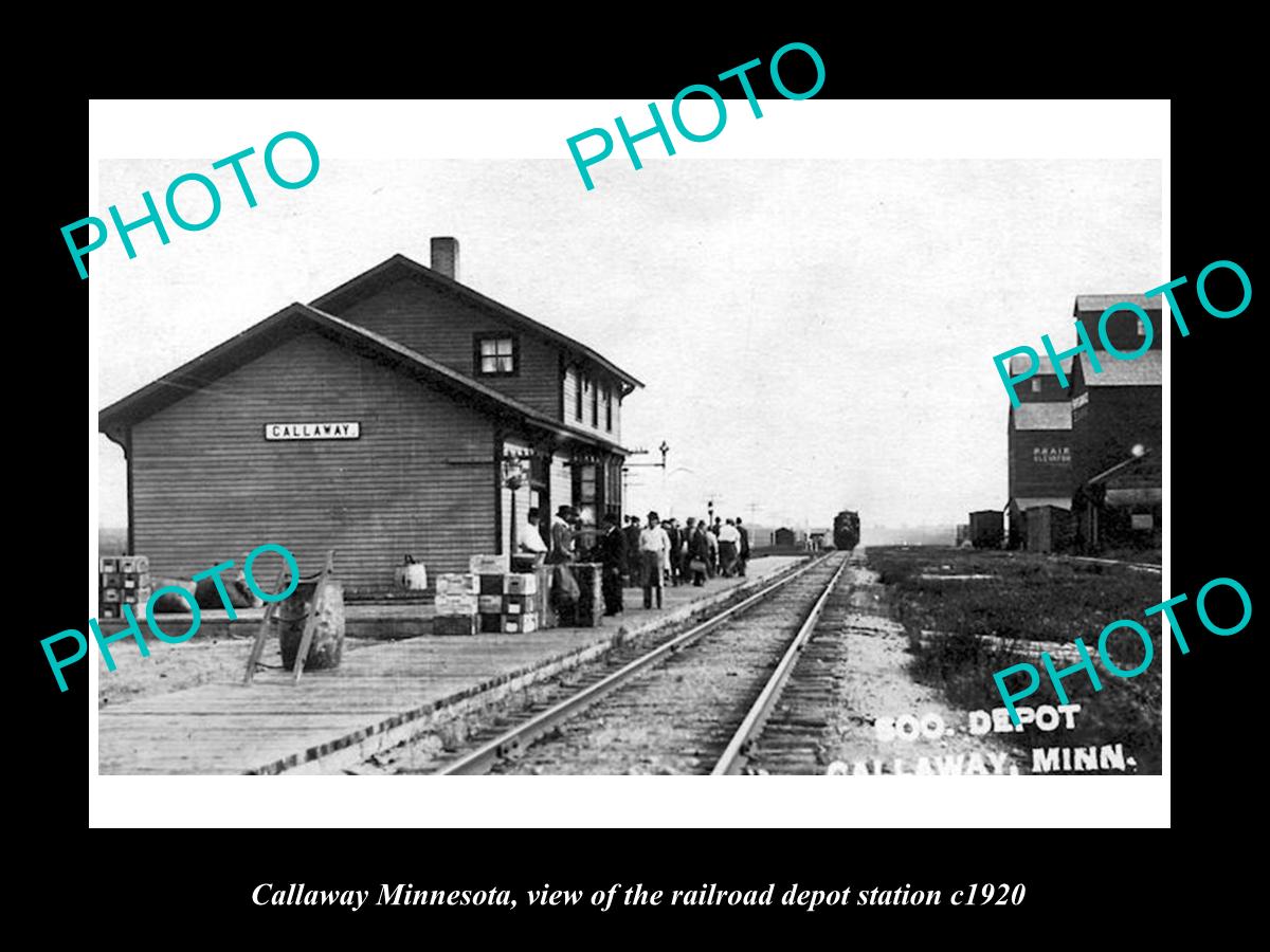 OLD LARGE HISTORIC PHOTO OF CALLAWAY MINNESOTA, THE RAILROAD STATION c1920