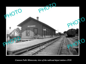 OLD LARGE HISTORIC PHOTO OF CANNON FALLS MINNESOTA, THE RAILROAD STATION c1930