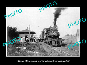 OLD LARGE HISTORIC PHOTO OF CANTON MINNESOTA, THE RAILROAD DEPOT STATION c1900