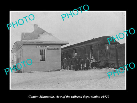 OLD LARGE HISTORIC PHOTO OF CANTON MINNESOTA, THE RAILROAD DEPOT STATION c1920