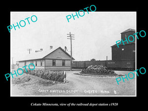 OLD LARGE HISTORIC PHOTO OF COKATO MINNESOTA, THE RAILROAD DEPOT STATION c1920