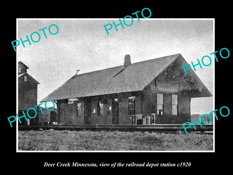 OLD LARGE HISTORIC PHOTO OF DEER CREEK MINNESOTA, RAILROAD DEPOT STATION c1920