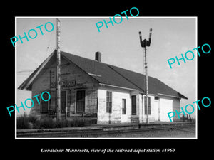 OLD LARGE HISTORIC PHOTO OF DONALDSON MINNESOTA, RAILROAD DEPOT STATION c1960