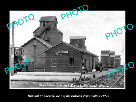 OLD LARGE HISTORIC PHOTO OF DUMONT MINNESOTA, THE RAILROAD DEPOT STATION c1920