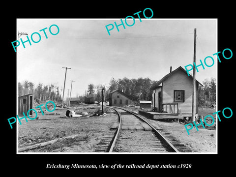 OLD LARGE HISTORIC PHOTO OF ERICSBURG MINNESOTA, RAILROAD DEPOT STATION c1920