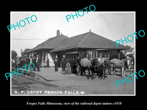 OLD LARGE HISTORIC PHOTO OF FERGUS FALLS MINNESOTA, THE RAILROAD STATION c1910