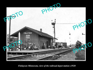 OLD LARGE HISTORIC PHOTO OF FINLAYSON MINNESOTA, RAILROAD DEPOT STATION c1920