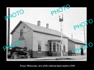 OLD LARGE HISTORIC PHOTO OF FRAZEE MINNESOTA, THE RAILROAD DEPOT STATION c1930