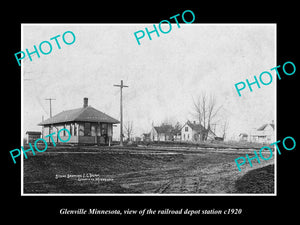 OLD LARGE HISTORIC PHOTO OF GLENVILLE MINNESOTA, THE RAILROAD DEPOT STATION 1920