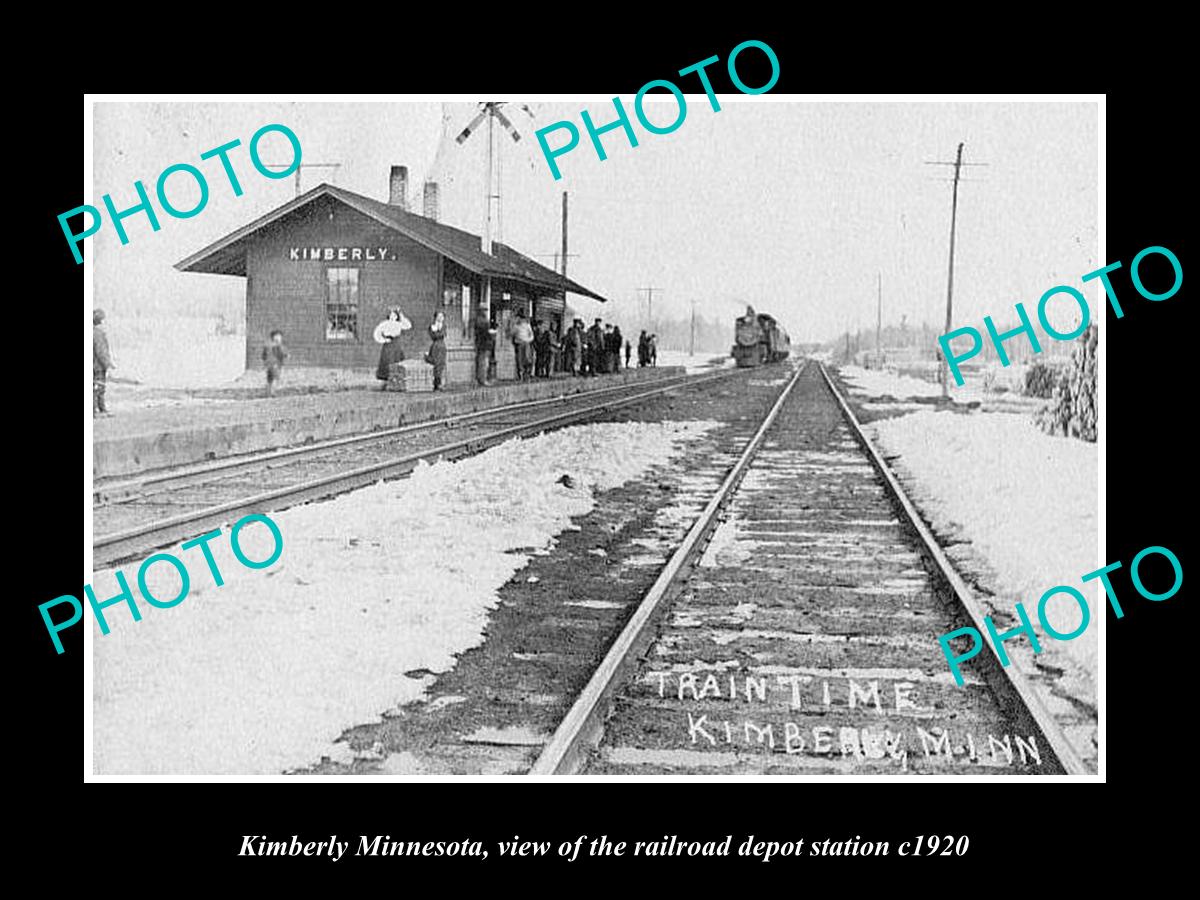 OLD LARGE HISTORIC PHOTO OF KIMBERLY MINNESOTA, THE RAILROAD DEPOT STATION c1920