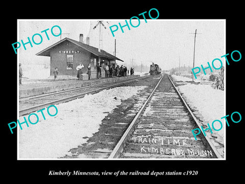 OLD LARGE HISTORIC PHOTO OF KIMBERLY MINNESOTA, THE RAILROAD DEPOT STATION c1920