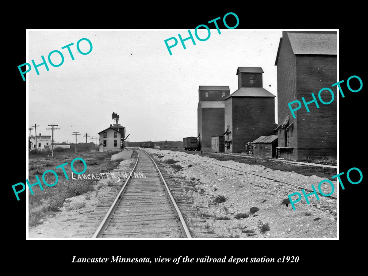 OLD LARGE HISTORIC PHOTO OF LANCASTER MINNESOTA, THE RAILROAD DEPOT STATION 1920