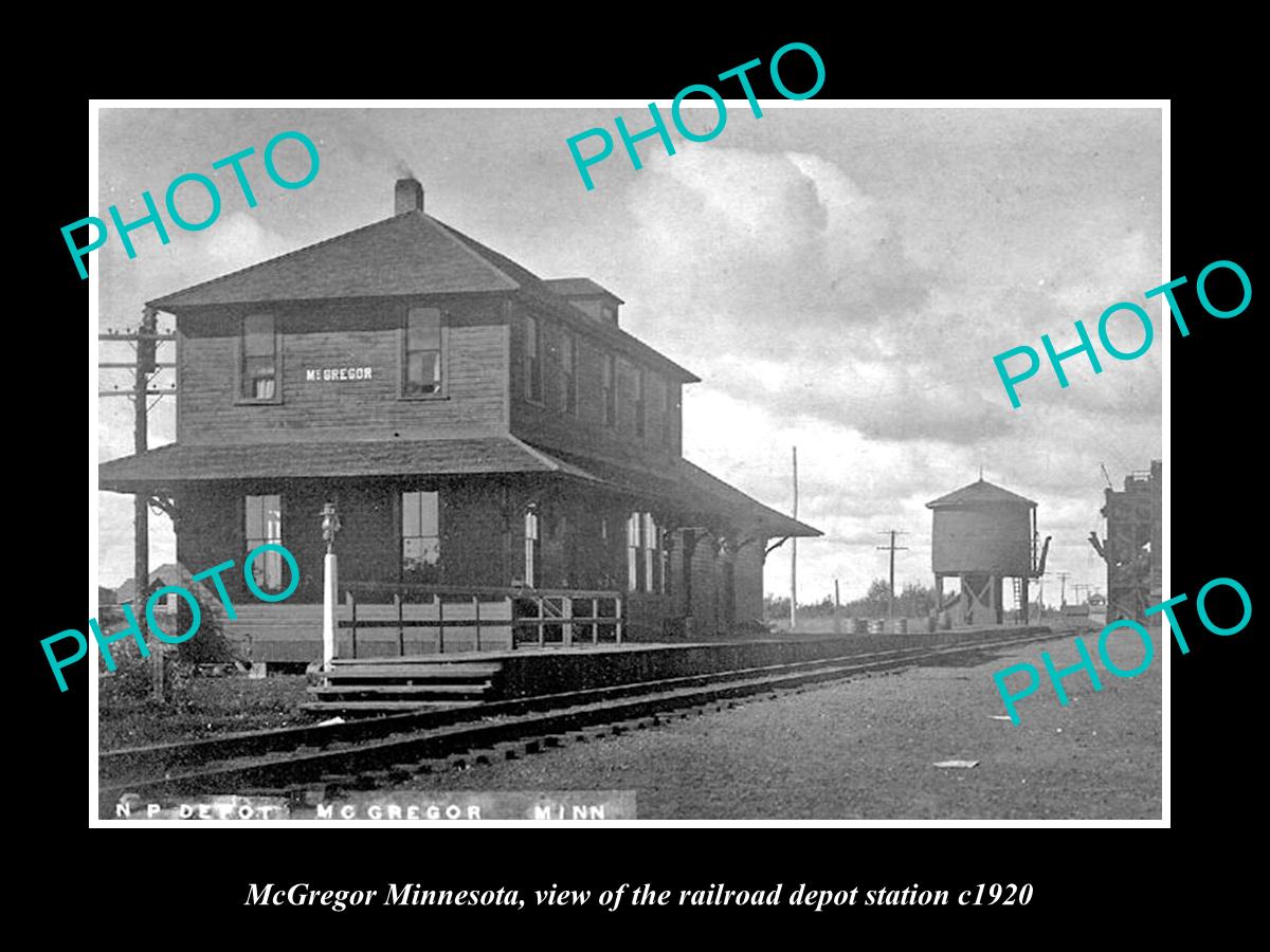 OLD LARGE HISTORIC PHOTO OF McGREGOR MINNESOTA, RAILROAD DEPOT STATION c1920 1