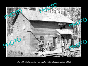 OLD LARGE HISTORIC PHOTO OF PARTRIDGE MINNESOTA, THE RAILROAD DEPOT STATION 1910