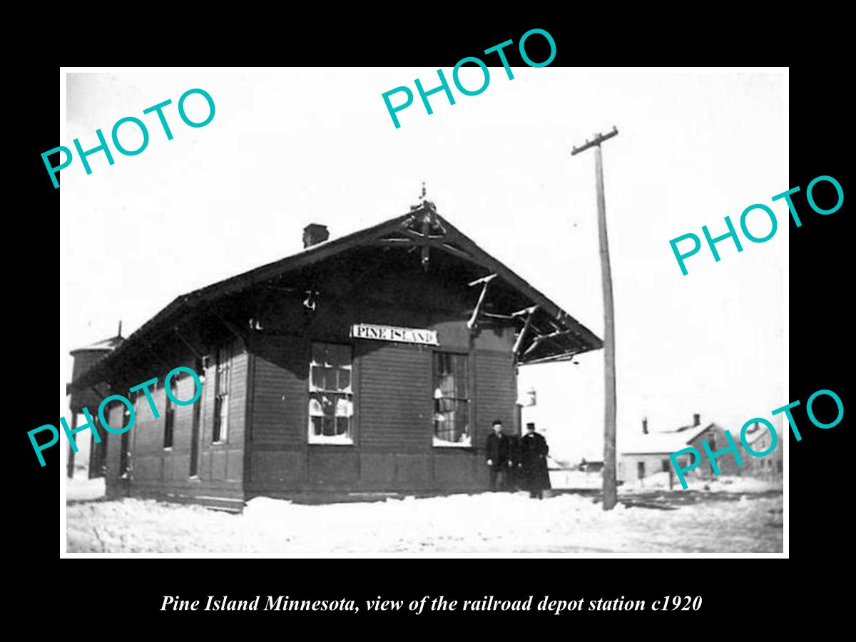 OLD LARGE HISTORIC PHOTO OF PINE ISLAND MINNESOTA, THE RAILROAD STATION c1920