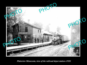 OLD LARGE HISTORIC PHOTO OF PLAINVIEW MINNESOTA, RAILROAD DEPOT STATION c1920