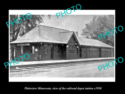 OLD LARGE HISTORIC PHOTO OF PLAINVIEW MINNESOTA, THE RAILROAD DEPOT STATION 1950