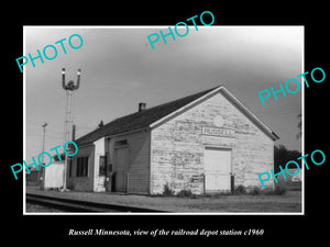 OLD LARGE HISTORIC PHOTO OF RUSSELL MINNESOTA, THE RAILROAD DEPOT STATION c1960