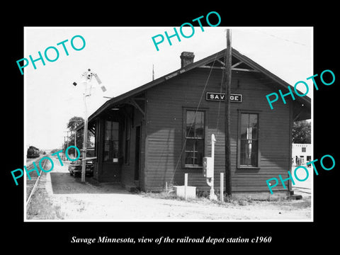 OLD LARGE HISTORIC PHOTO OF SAVAGE MINNESOTA, THE RAILROAD DEPOT STATION c1960