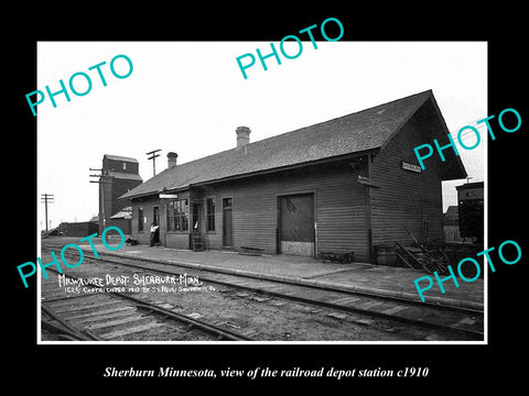 OLD LARGE HISTORIC PHOTO OF SHERBURN MINNESOTA, THE RAILROAD DEPOT STATION c1910