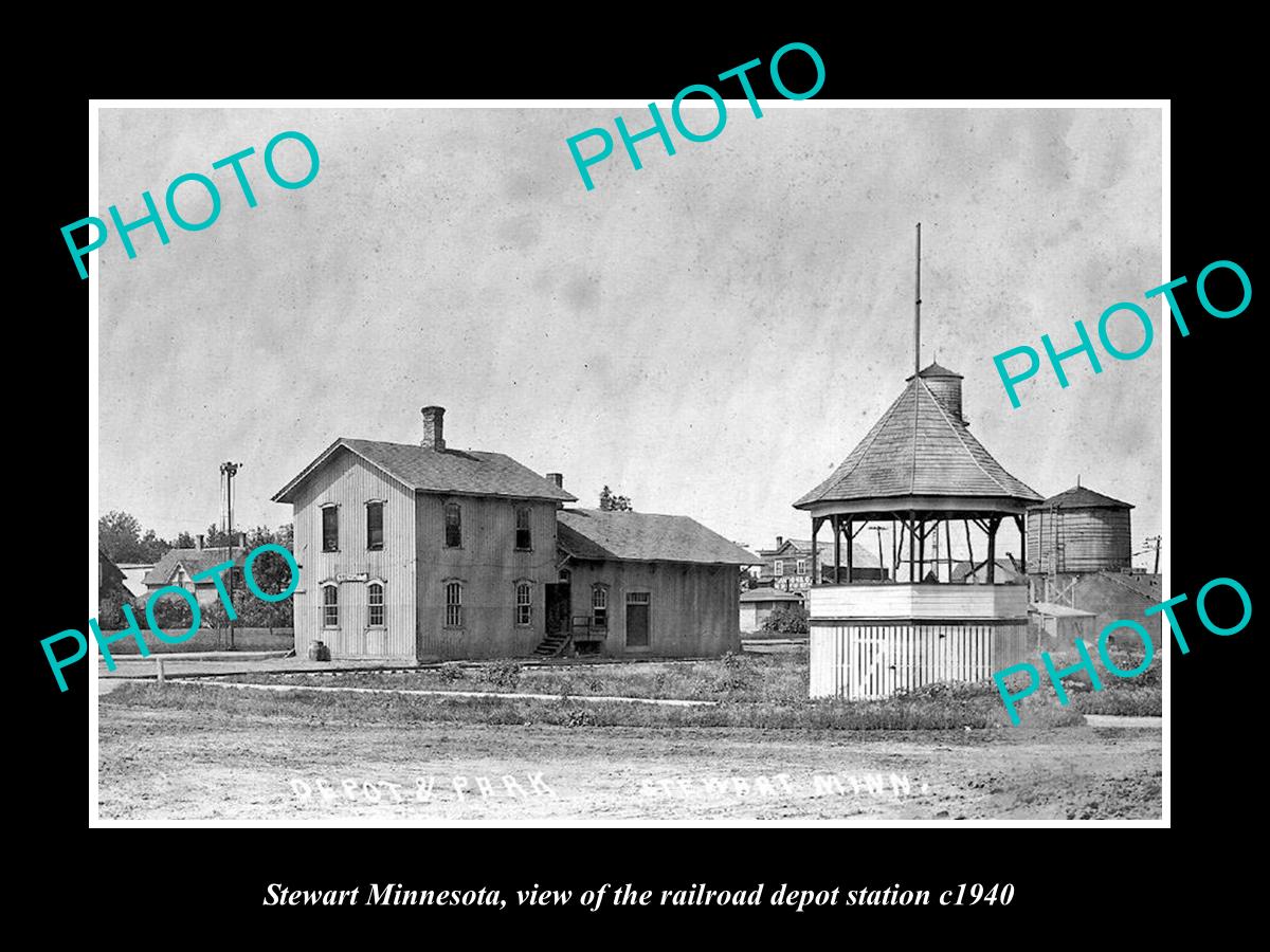 OLD LARGE HISTORIC PHOTO OF STEWART MINNESOTA, THE RAILROAD DEPOT STATION c1940