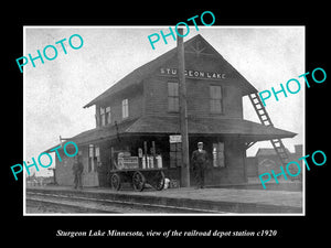 OLD LARGE HISTORIC PHOTO OF STURGEON FALLS MINNESOTA, THE RAILROAD STATION c1920