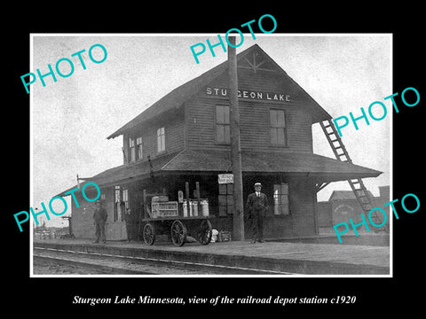 OLD LARGE HISTORIC PHOTO OF STURGEON FALLS MINNESOTA, THE RAILROAD STATION c1920