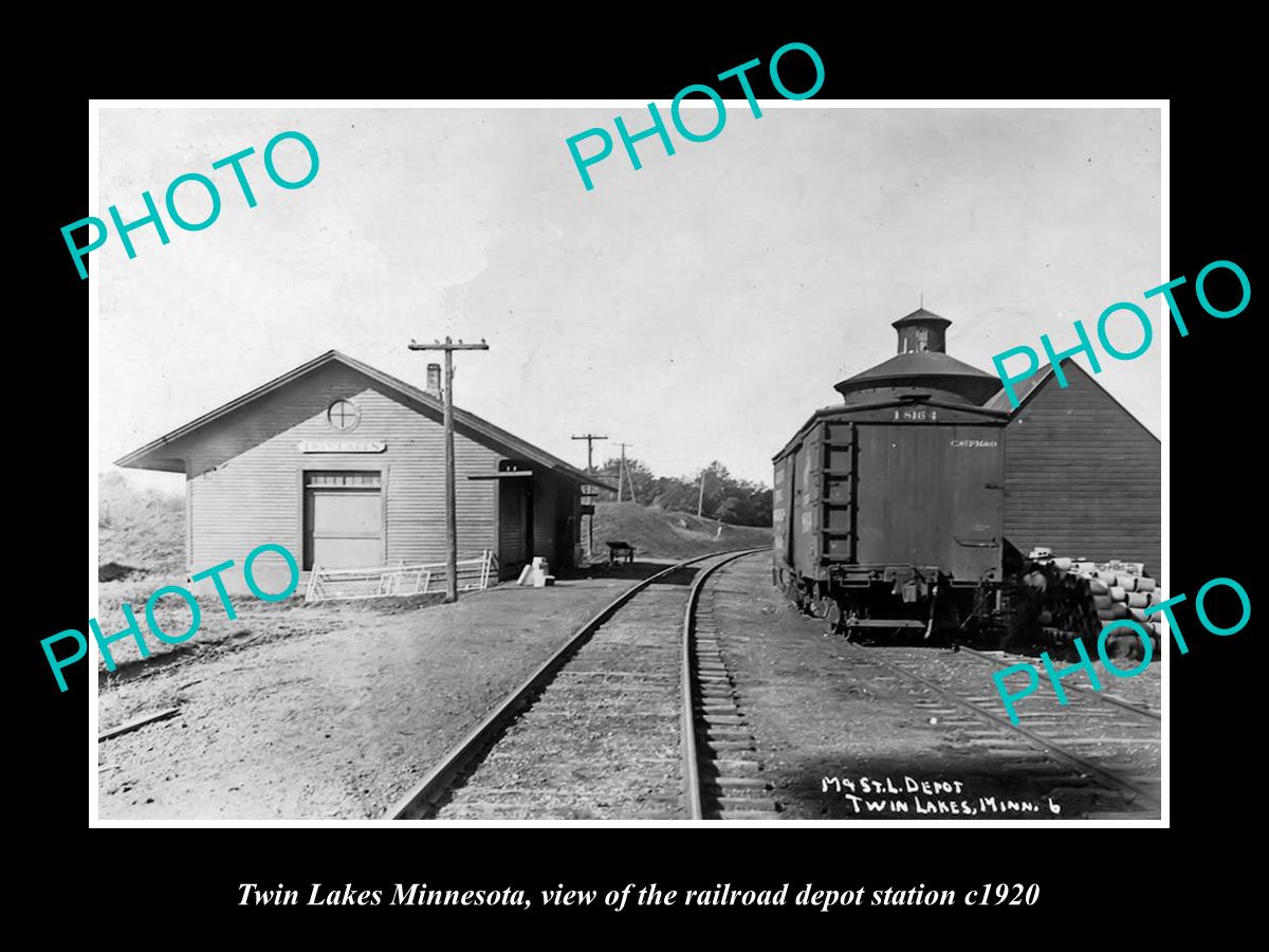 OLD LARGE HISTORIC PHOTO OF TWIN LAKES MINNESOTA, RAILROAD DEPOT STATION c1920