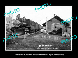 OLD LARGE HISTORIC PHOTO OF UNDERWOOD MINNESOTA, RAILROAD DEPOT STATION c1920