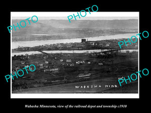 OLD LARGE HISTORIC PHOTO OF WABASHA MINNESOTA, THE RAILROAD DEPOT & TOWN c1910