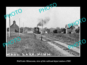 OLD LARGE HISTORIC PHOTO OF WALL LAKE MINNESOTA, THE RAILROAD DEPOT STATION 1900