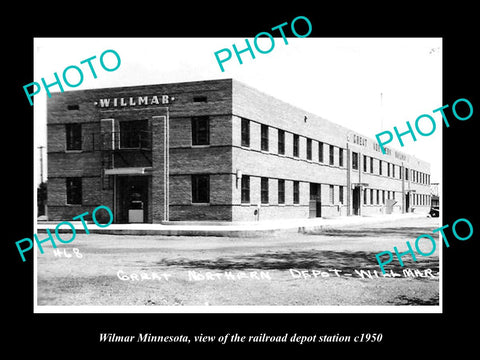 OLD LARGE HISTORIC PHOTO OF WILLMAR MINNESOTA, THE RAILROAD DEPOT STATION c1950