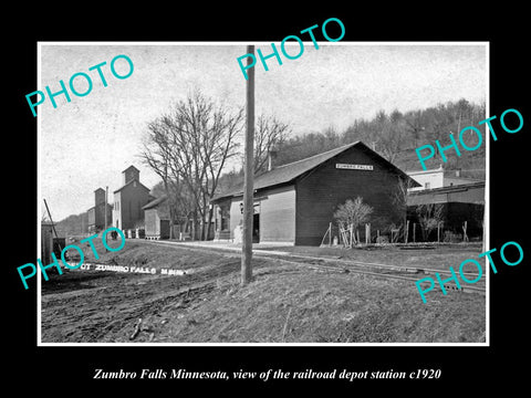 OLD LARGE HISTORIC PHOTO OF ZUMBRO FALLS MINNESOTA, THE RAILROAD STATION c1920