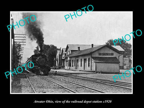 OLD LARGE HISTORIC PHOTO OF ATWATER OHIO, THE RAILROAD DEPOT STATION c1920