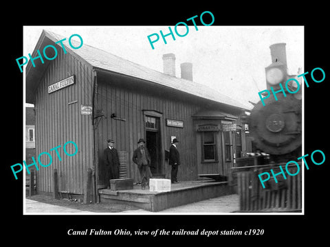 OLD LARGE HISTORIC PHOTO OF CANAL FULTON OHIO, THE RAILROAD DEPOT STATION c1920