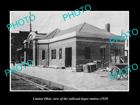 OLD LARGE HISTORIC PHOTO OF CANTON OHIO, THE RAILROAD DEPOT STATION c1920
