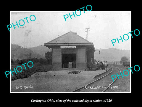 OLD LARGE HISTORIC PHOTO OF CARLINGTON OHIO, THE RAILROAD DEPOT STATION c1920