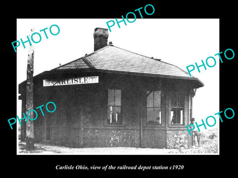 OLD LARGE HISTORIC PHOTO OF CARLISLE OHIO, THE RAILROAD DEPOT STATION c1920