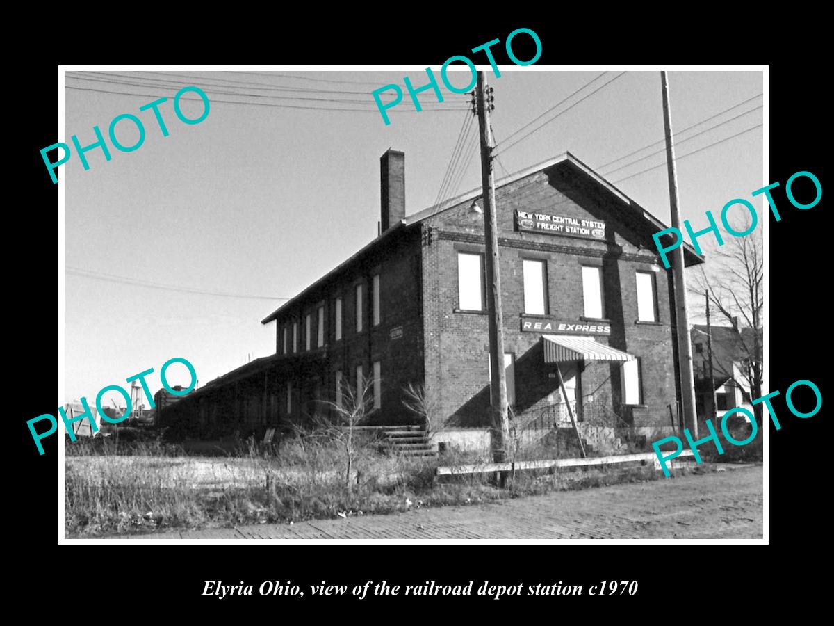 OLD LARGE HISTORIC PHOTO OF ELYRIA OHIO, THE RAILROAD DEPOT STATION c1970
