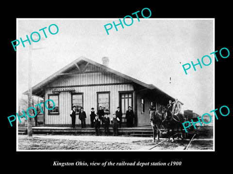 OLD LARGE HISTORIC PHOTO OF KINGSTON OHIO, THE RAILROAD DEPOT STATION c1900