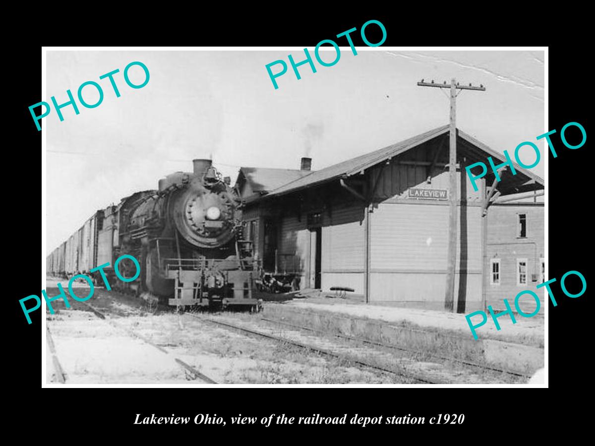 OLD LARGE HISTORIC PHOTO OF LAKEVIEW OHIO, THE RAILROAD DEPOT STATION c1920
