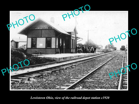OLD LARGE HISTORIC PHOTO OF LEWISTOWN OHIO, THE RAILROAD DEPOT STATION c1920