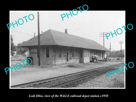 OLD LARGE HISTORIC PHOTO OF LODI OHIO, THE W&LE RAILROAD DEPOT STATION c1950