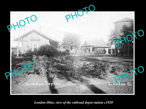OLD LARGE HISTORIC PHOTO OF LONDON OHIO, THE RAILROAD DEPOT STATION c1920
