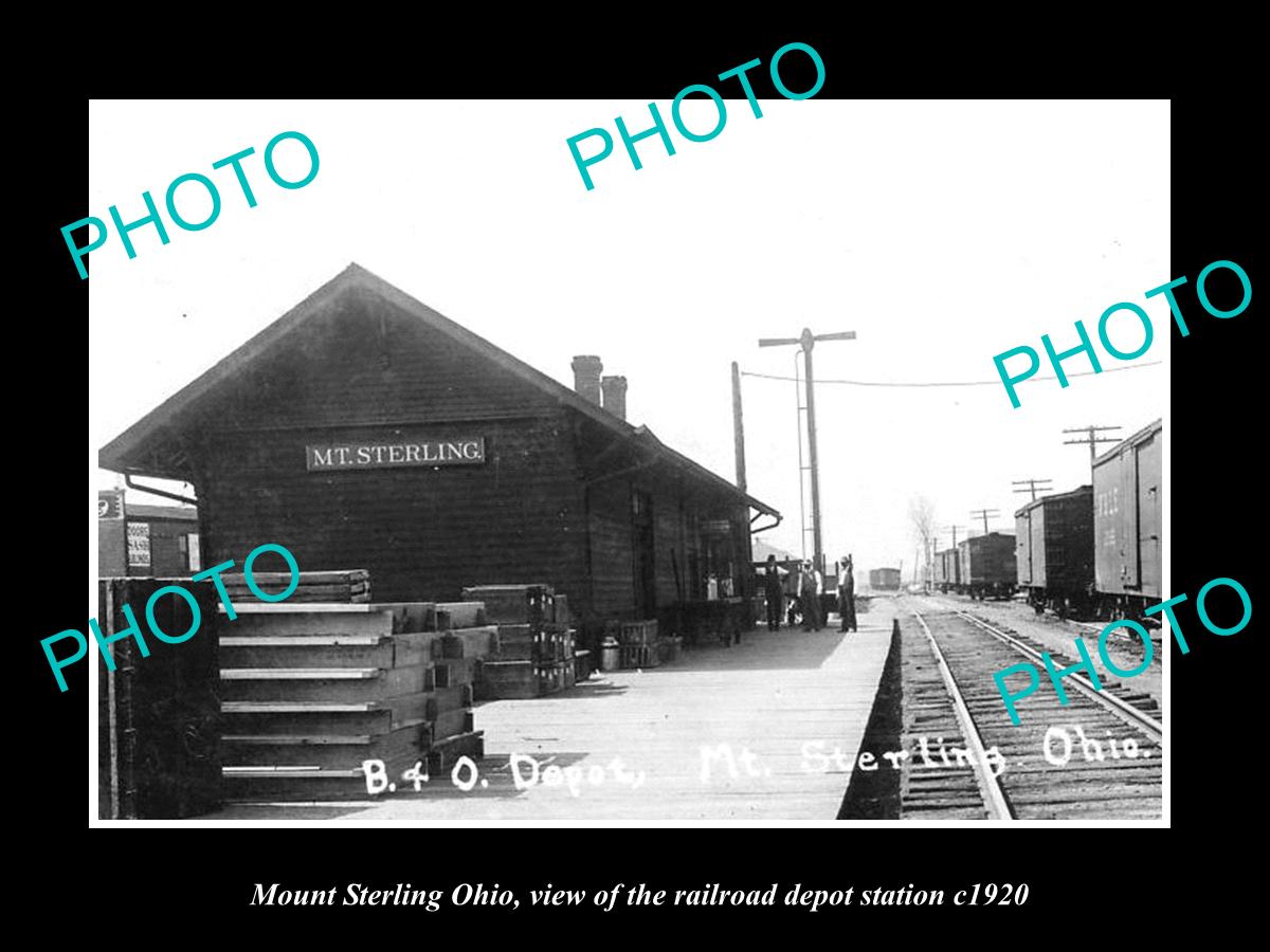 OLD LARGE HISTORIC PHOTO OF MOUNT STERLING OHIO THE RAILROAD DEPOT STATION c1920