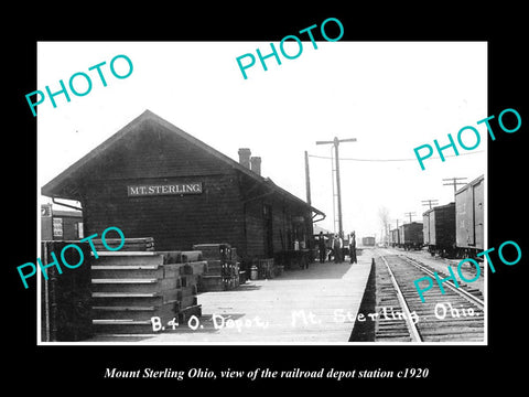 OLD LARGE HISTORIC PHOTO OF MOUNT STERLING OHIO THE RAILROAD DEPOT STATION c1920